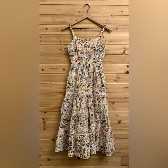 Evereve Size XS Lizzy Floral Eyelet Midi Button Spaghetti Strap Dress - Picture 1 of 13